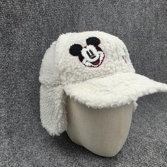 Disney Mickey Mouse Hat Cap Snap Back Kids XS/S Sherpa Faux Fur Ear Flap White - Picture 11 of 16